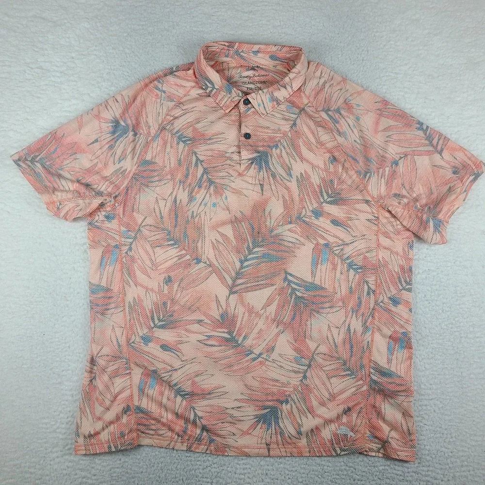 Tommy Bahama Polo Shirt Mens 2XL XXL Blue Orange Floral Performance Island Zone*